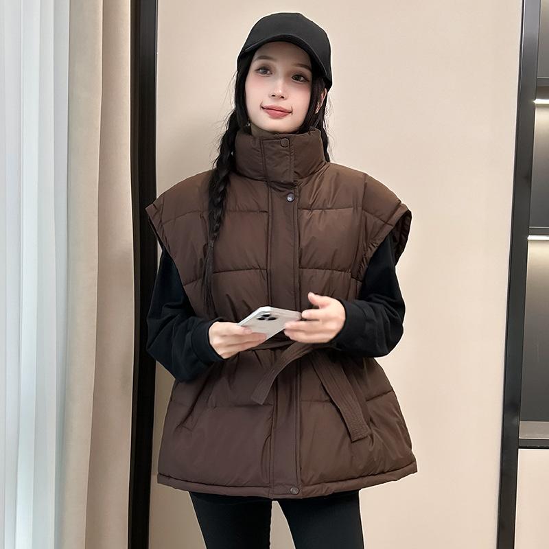 

Women s Thickened Winter Mid-Length Down Vest Stand-Collar XL темно-коричневого
