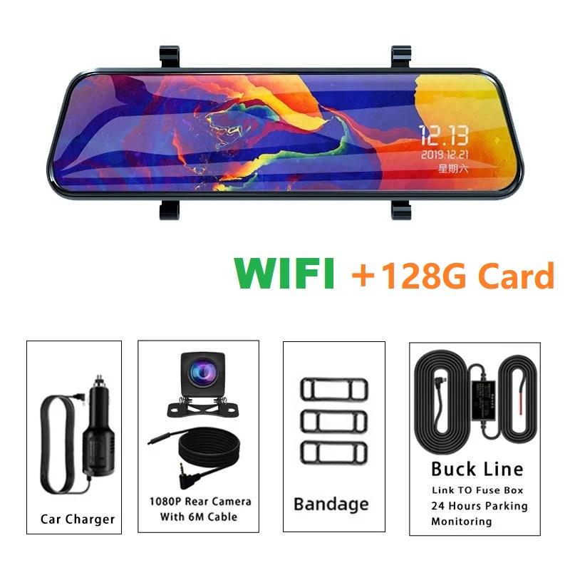 10'' Touch Screen Car Stream Media Dashcam DVR 1080P Dual Lens IPS Rearview Mirror Dash Camera Night Vision Video Recorder