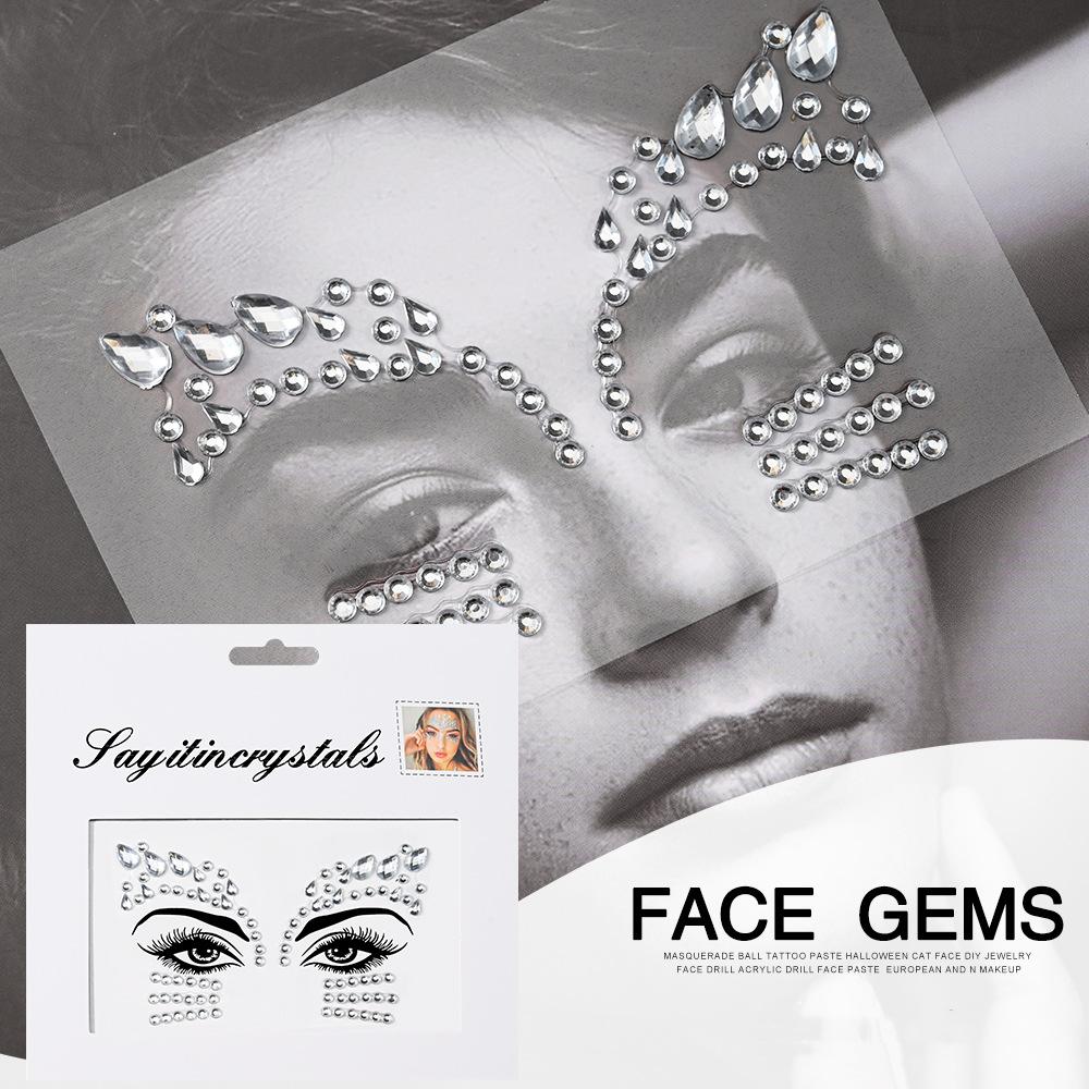 Adesivo per tatuaggio in cristallo Glitter Eyeliner Sopracciglio Trucco Viso Occhi Diamante Tatuaggio temporaneo Adesivi per eyeliner 3D con strass rock