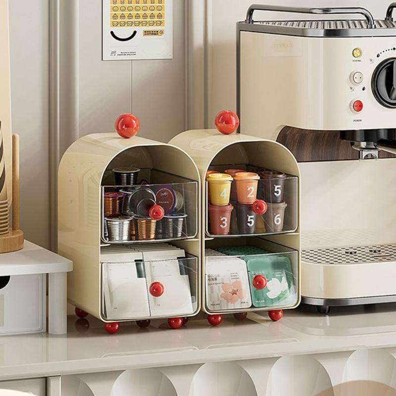 Contemporary Plastic Desktop Coffee Organiser Corner Teas Bag Holder Office Table Drawer Storage Box with Compartments