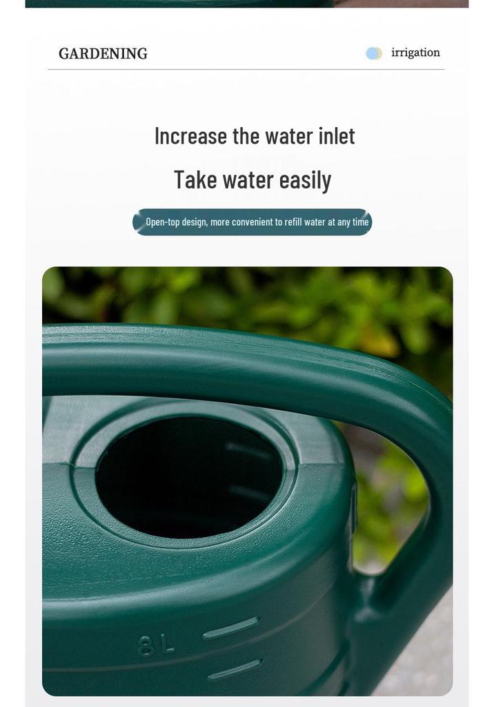 8-10L Large Capacity Watering Can with Long Spout & Shower Head for Vegetables and Flowers