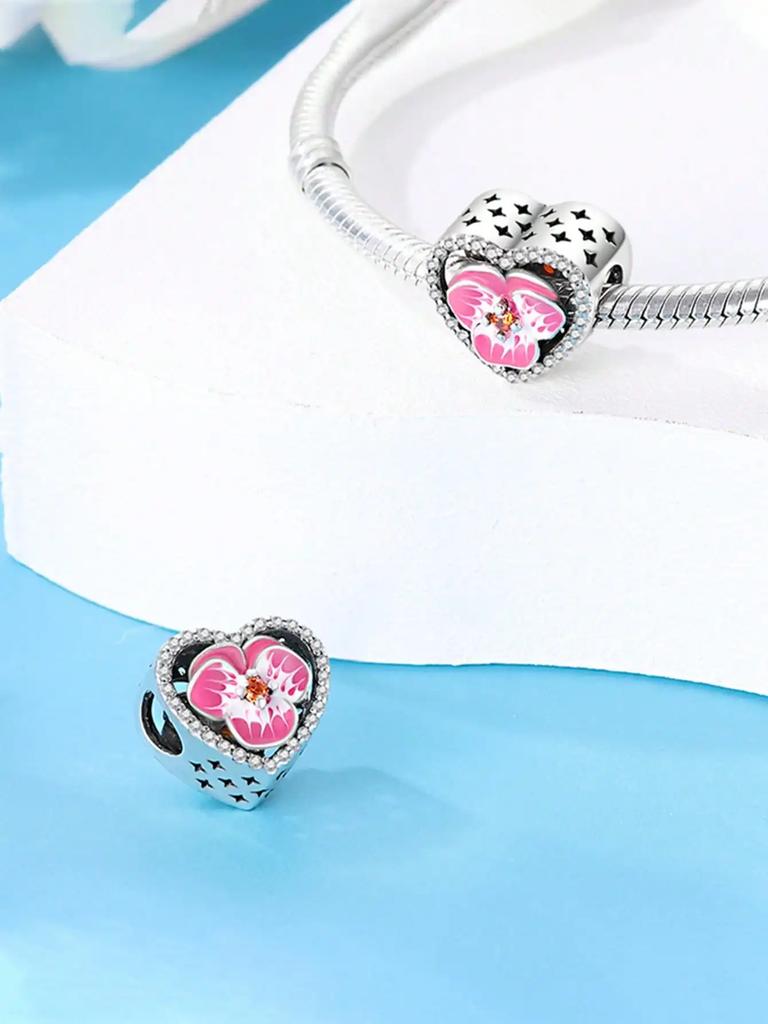 Charms Plata Copper Colors Colorful Butterfly Flowers Beads Charm Pendant For Original Bracelet For Women Diy Jewelry Love Gift