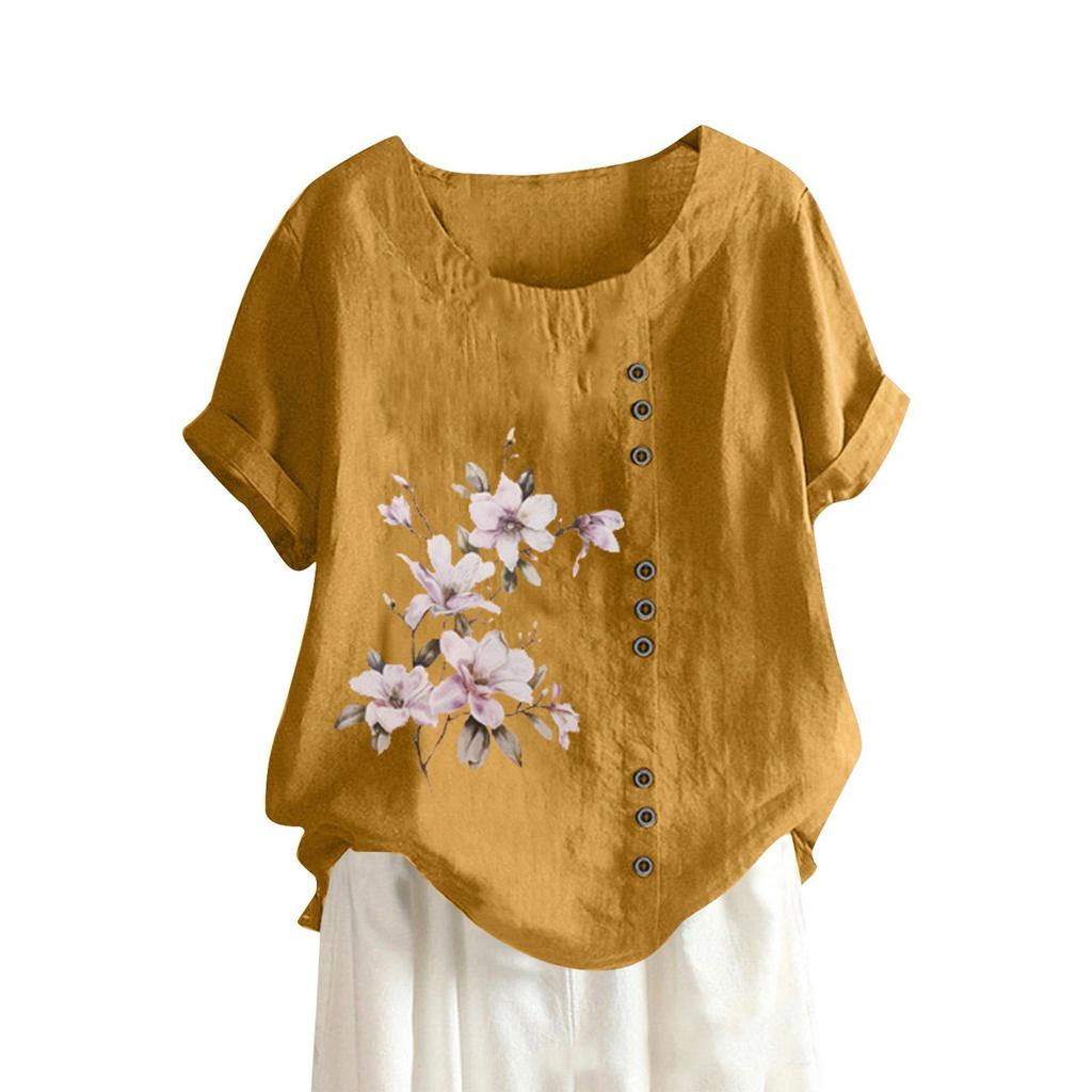 Women's Cotton And Linen Summer And Autumn Retro Casual Loose Cotton And Linen Short-sleeved T-shirt