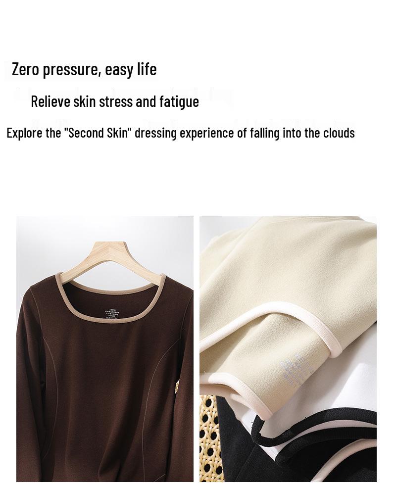 Velvet Fleece-Lined Long Sleeve Thermal Shirt, Warm Knit Base Layer Top for Autumn and Winter