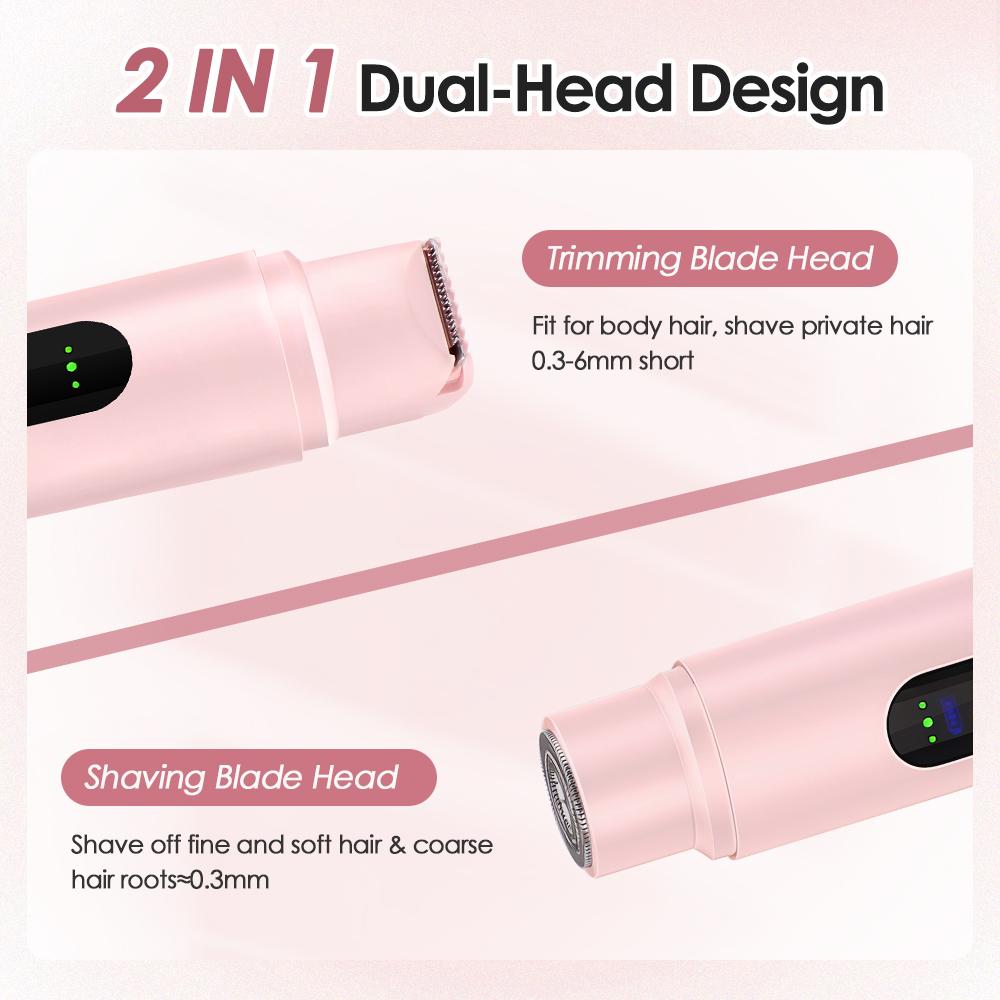 Electric Razor Dual-Head Woman Shaver Painless Mustache Epilator Leg Body Hair Trimmer for Women Facial Epilator Hair Remover