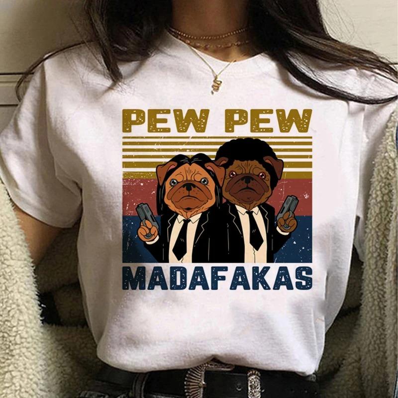 Pew Pew Madafakas T Shirt Women Kawaii Summer Tops Cartoon Tshirt Funny Black Cat Graphic Tees Unisex Harajuku Streetwear Female