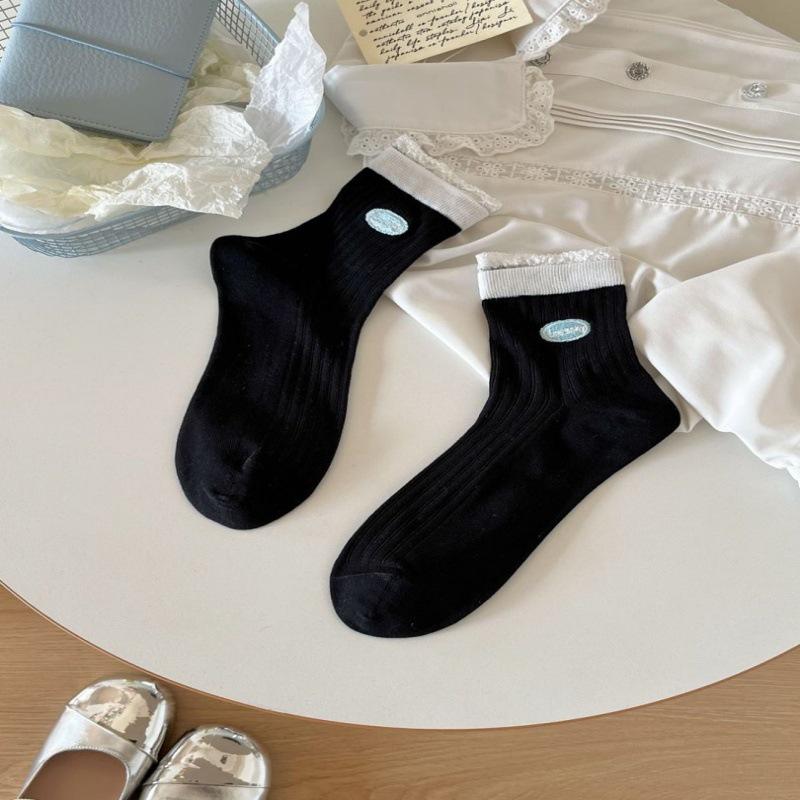 Women's Mid-Calf Japanese Cartoon Embroidery Socks, Spring/Autumn Style, Perfect Pair with Birkenstocks