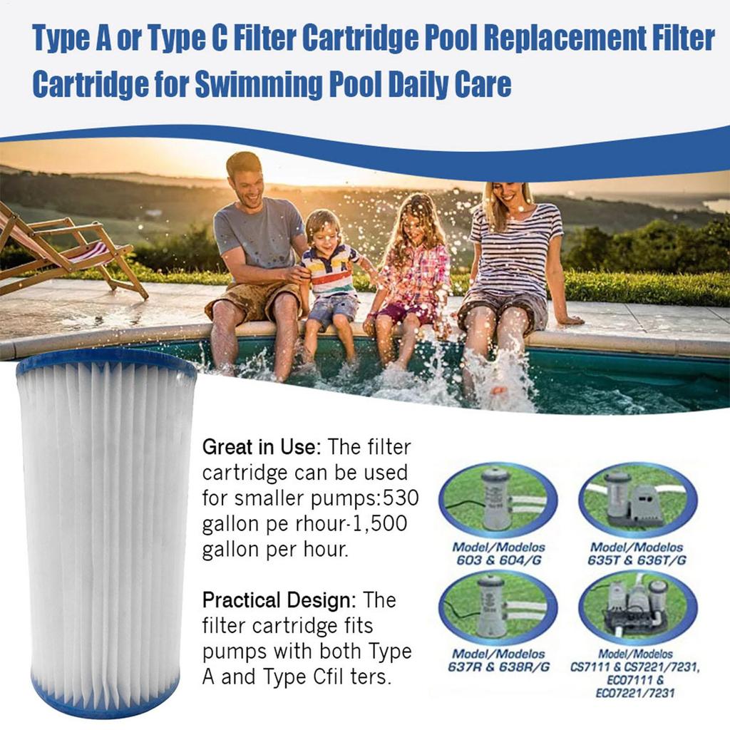 Type A or Type C Filter Cartridge Pool Replacement Filter Cartridge for Swimming Pool Daily Care