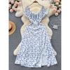 Puff Sleeves Summer Slimming Mori Style Split Dress