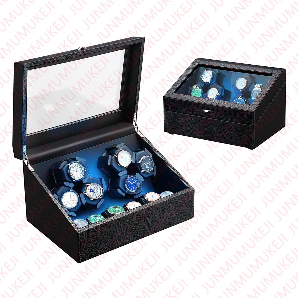 Watch Winder for Automatic Watches 6/4/3/2 Slots Watch Shaker Wooden Box Super Motor Blue LED Light Jewelry Store Display Box