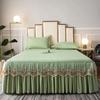 3pcs Set Raw Cotton Bed Romance Dust Protector Cover Soft Bedspread Embroidery Lace Edge Bed Skirt with 2pcs Pillowcase