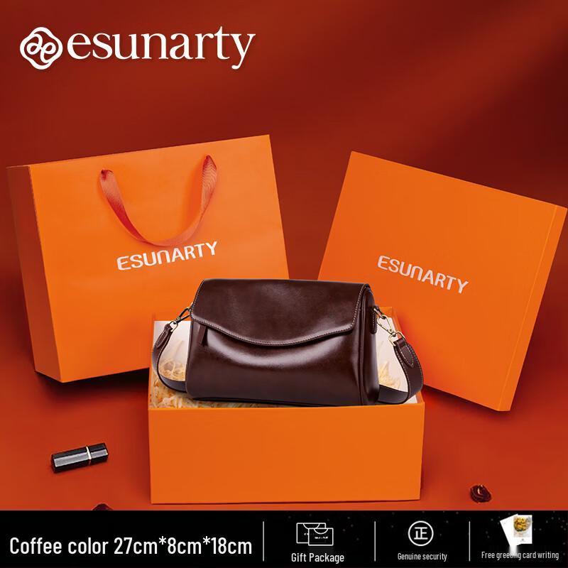 ESUNARTY 2026 Genuine Leather Pillow Shoulder Bag for Women