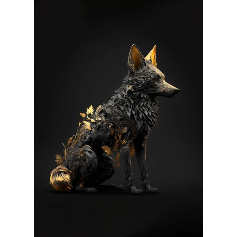 Schwarzes und goldenes Adler-Löwen-Leinwandbild – Nordisches Hirsch-Tiger-Wolf-Schwan-Ästhetik-Poster für Wohnzimmerdekoration, Metallgemälde