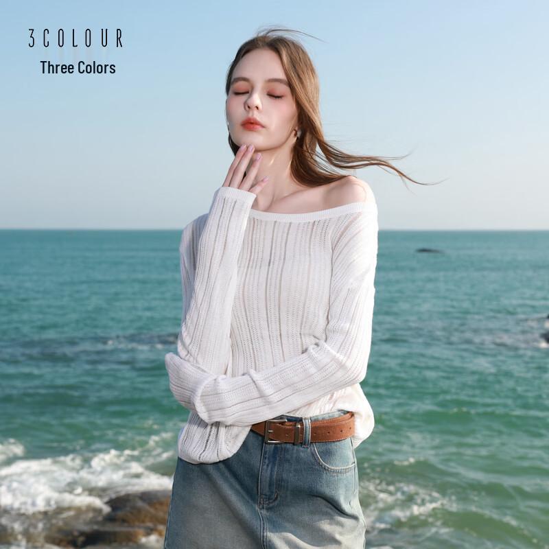 Sancai Women s Round Neck Hollow Knit Pullover L
