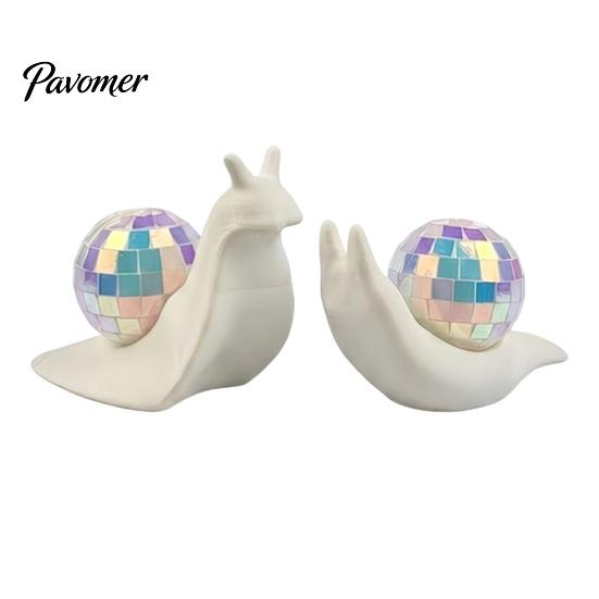 Small Desktop Sculpture Disco Snail Figurine, Retro 70s Ball Table Statue, 3D Unique Gift for Her Glitter Mirror Ornament Home Office Shelf