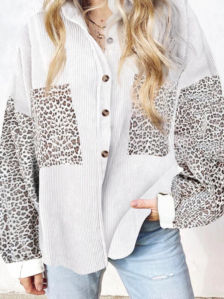 New Autumn Leopard Print Women's Shirt Collared Hole Casual Jacket