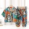 Kids Summer Rayon Pajama Set Button Down Top And Pants Unisex Children Air Conditioned Homewear Two Piece Outfit
