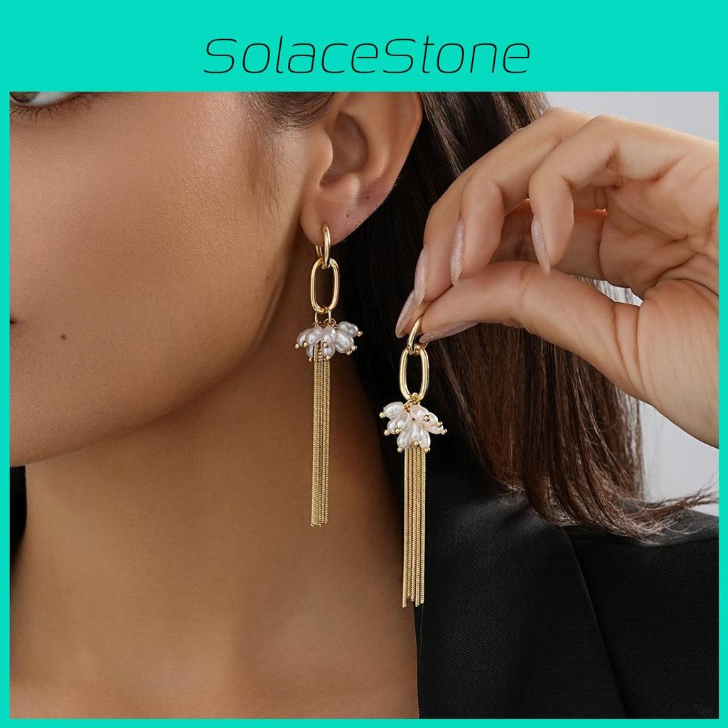 Modern Geometric Tassel Earrings For Women Simple Pearl Gold Design