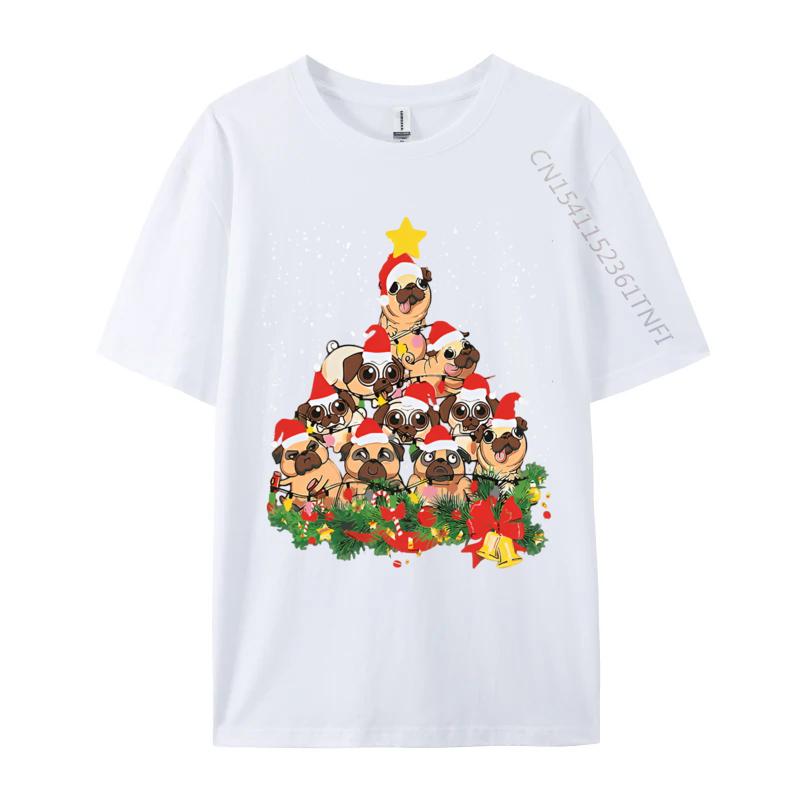 American Style Pug Christmas Tree Dog Santa Merry Pug Tshirt Retro Vintage Graphic 3D Printed TShirt Outdoor Oversized S