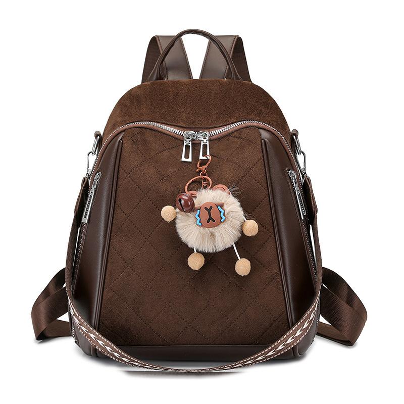 Schoolbag Backpack Women's Retro Versatile Autumn and Winter New Textured Casual Small School Bag Commuter Bag Rhombus Lightweight Trend Backpack