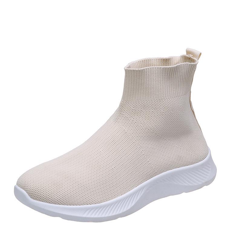 New autumn mesh footwear Elastic plus size flat High top casual sports shoes Fashion comfortable anti slip shoe Zapatillas