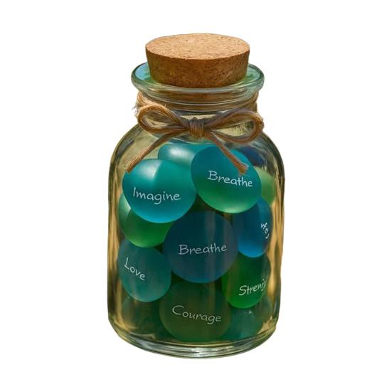 

Inspirational Seaglass Stone Jar Decoration Engraved Inspiring Words Frosted Sea Glass Stone Jar Ornament Motivational Encouragement Gift A