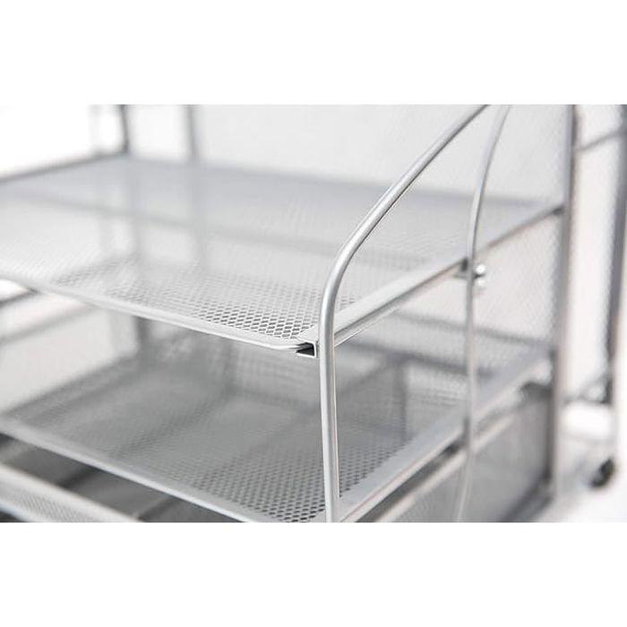 Organisateur De Bureau - Exerz - 3 Plateaux - Tiroir Coulissant - Métal Maillé - Argent Nouveau