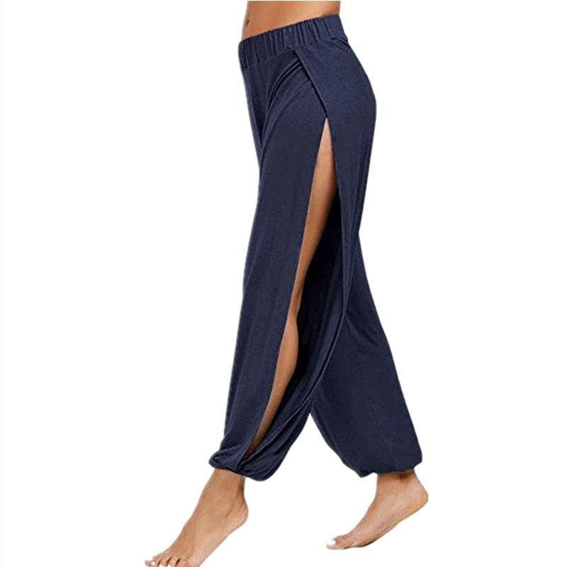 Damenmode-Haremshose, seitlich geteilt, Jogging, Hippie, Yoga, Strand, einfarbig, Sporthose