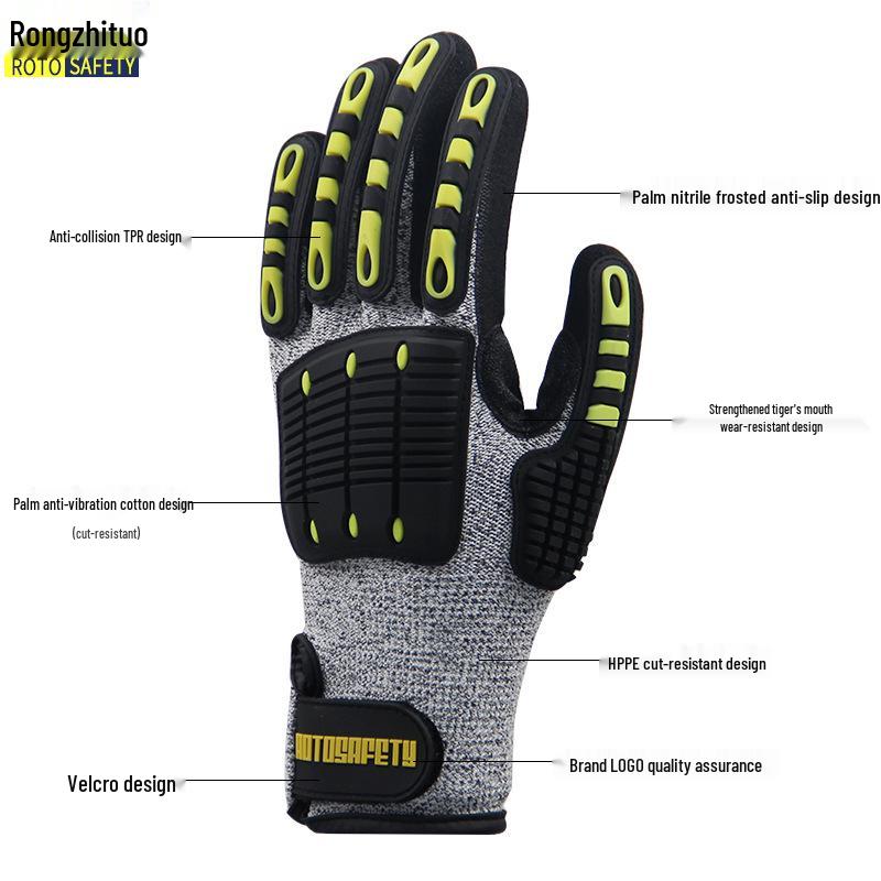 Level 5 Cut-Resistant TPR Anti-Impact Gloves: Non-Slip, Wear & Puncture Resistant for Petroleum, Mining, Heavy Industry.