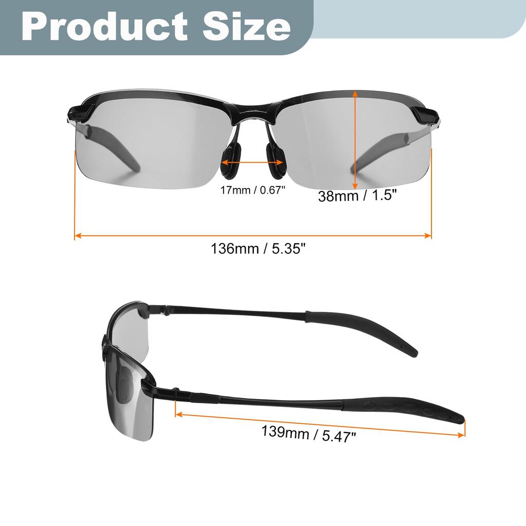 Sports Sunglasses for Polarized for Gray [uxcell] Men, Lenses, Cycling/Motorcycling, Driving, Fishing, Running, Black/Clear
