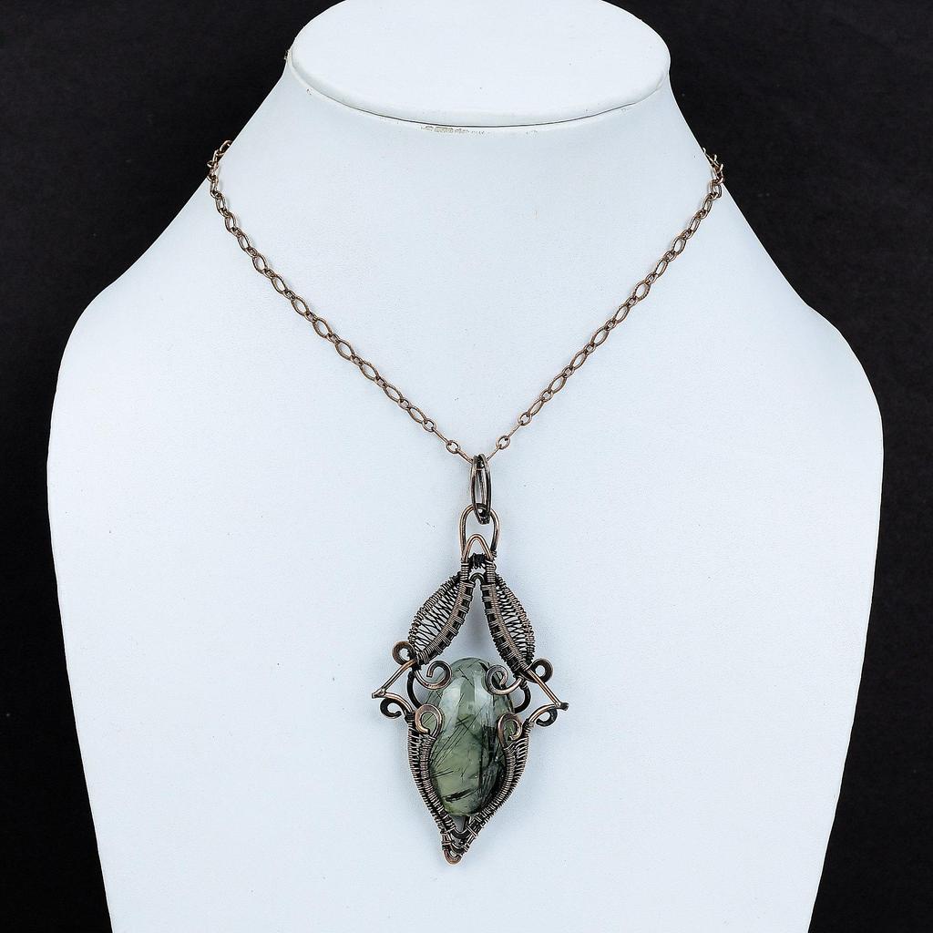 Moss Prehnite Pendant Copper Wire Wrapped Pendant Moss Prehnite Jewelry Gemstone Pendant For Women Copper Wire Wrap Jewelry Handmade Pendant