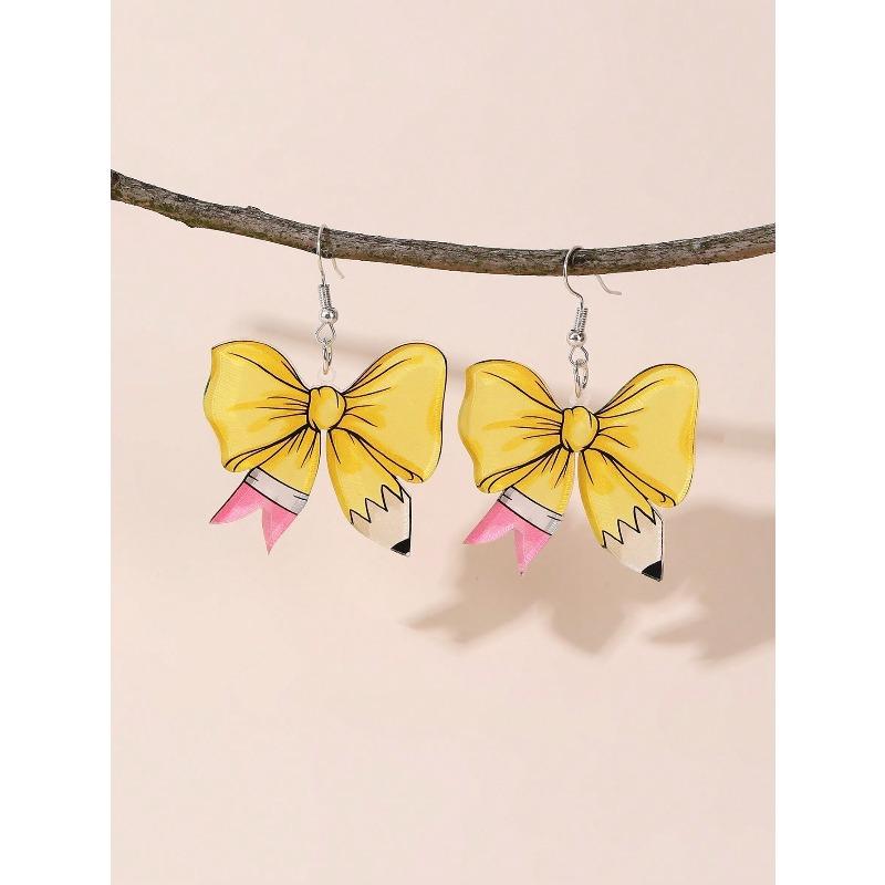 Fashionable Leopard Print Bow Acrylic Flat 2D Earrings, Versatile For Daily Wear And Party Accessories