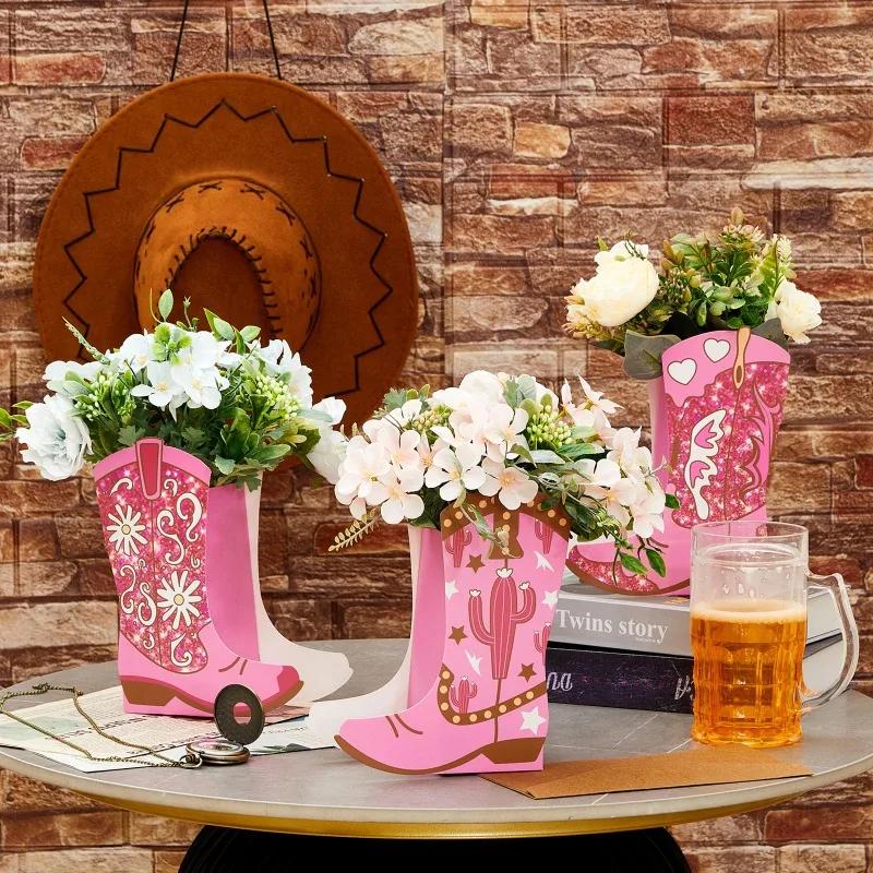 Latests Models Western Cowgirl Boots Flower Boxes Centerpiece Gift Box Shape Party Decoration Rodeo Table Decor Boot Vase