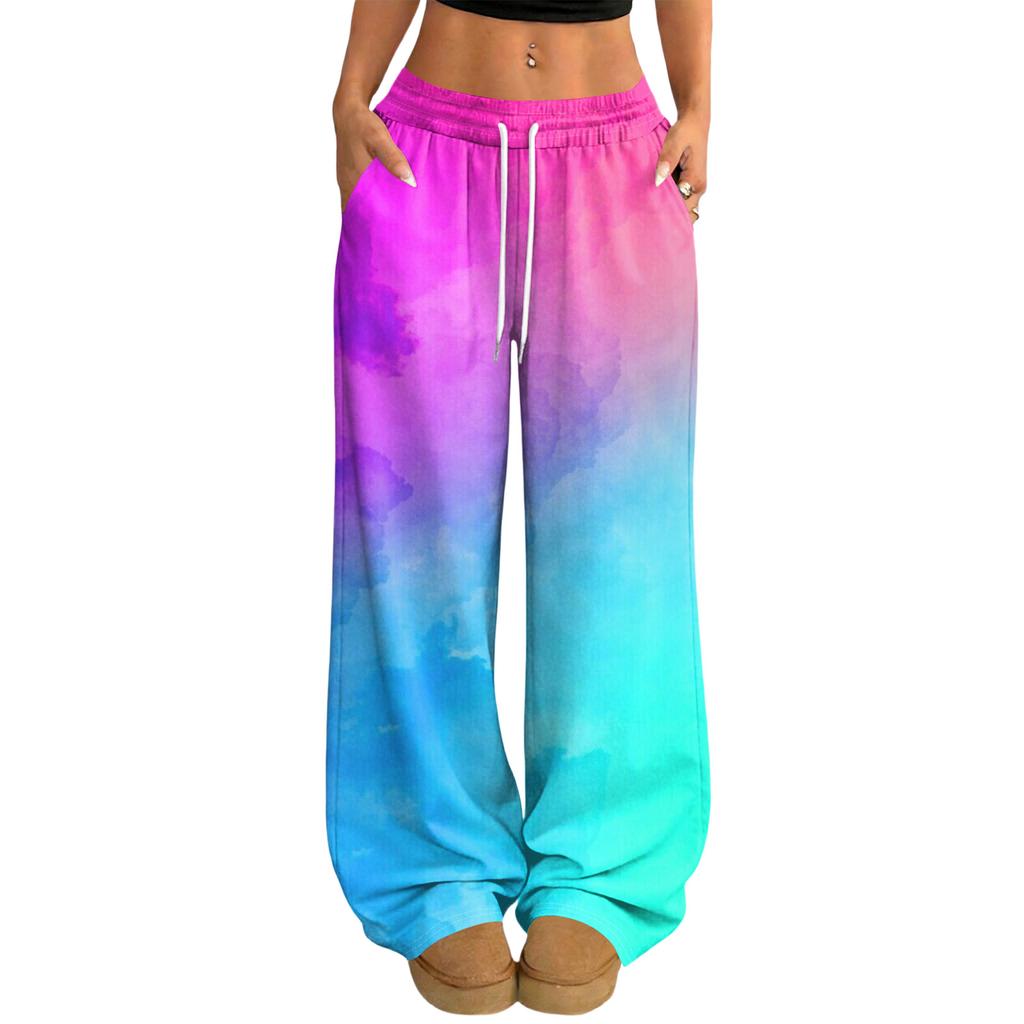 Women's Casual And Fashionable Printed Elastic Waist Loose Wide Leg Pants