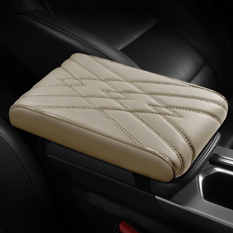 Car Armrest Pad Leather Universal Auto Armrest Cover Wave Embroider Car Armrest Mat Center Console Arm Rest Protection Cushion