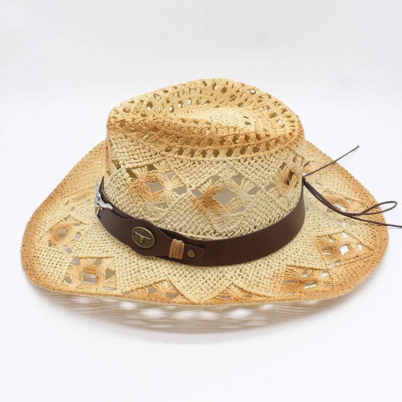 Cowboy Hat Men'S And Women'S Outdoor Shading Breathable Hollow Straw Hat Summer Vacation Beach Hat