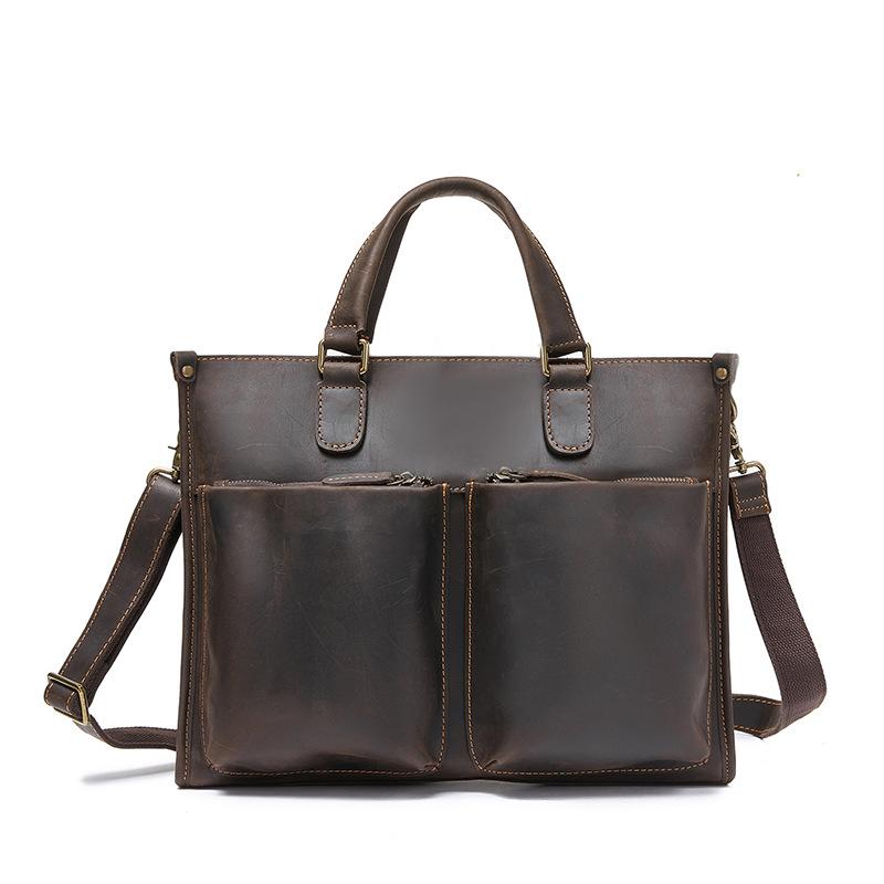 

Мужская сумка для ноутбука из натуральной кожи Crazy Leather Business Commuting Fashion на одно плечо через плечо One Size кофейный