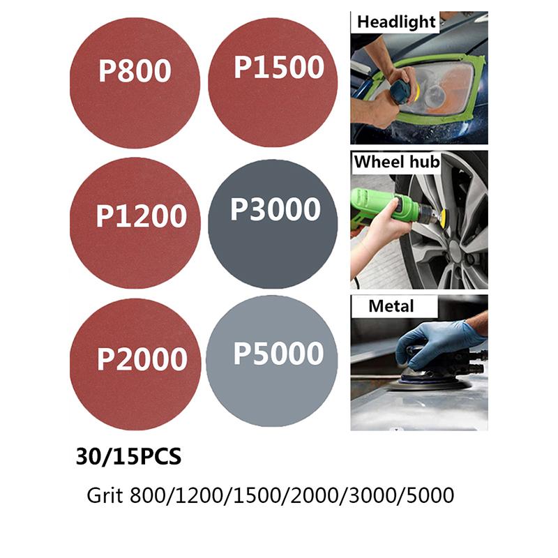 45/30/15 BUC Discuri Abrazive 3 Inch Pad de Lustruire Pad de Polisat Burete pentru Ceruire Kit Renovare Faruri Auto Polish Auto