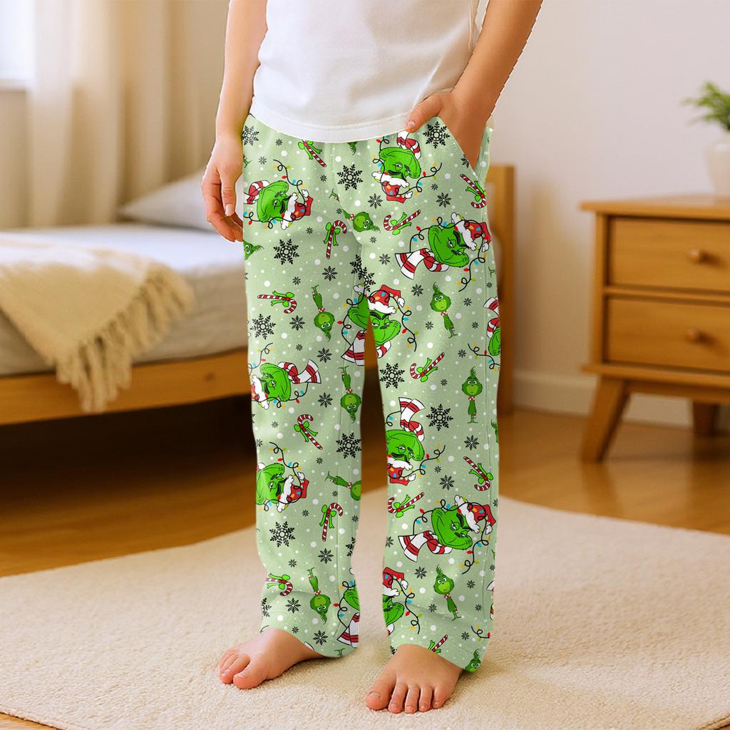 Children's Versatile Christmas  Print Pocket Plush Casual Pants Pajama Pants Home Pants