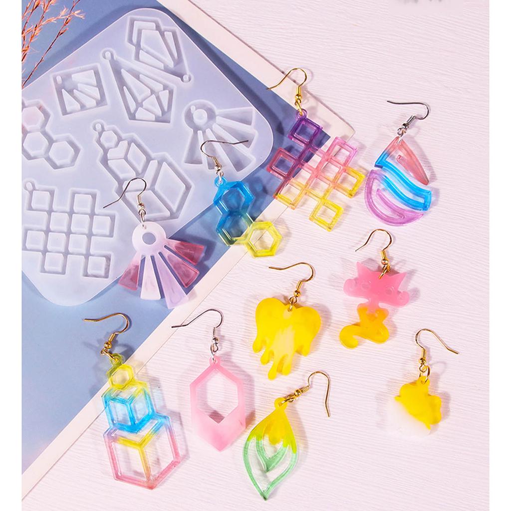 Geometric Earring Mold DIY Necklace Pendant Crystal Epoxy Resin Molds Heart Cat Shape Jewelry Crafts Making Findings