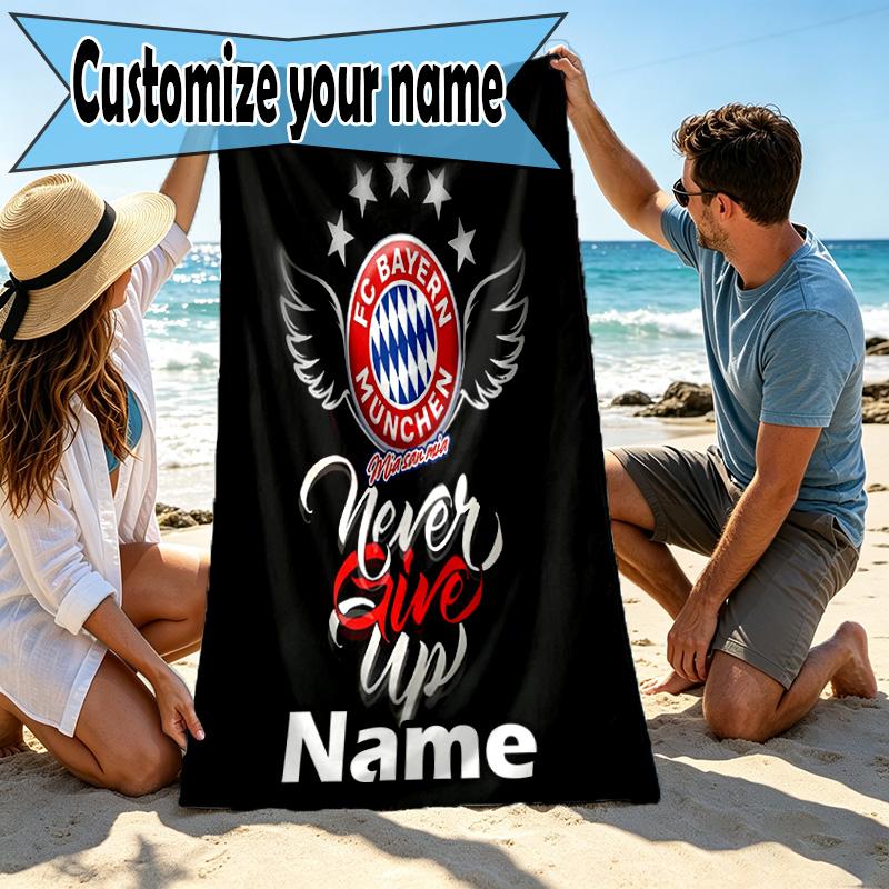 Custom Name Personalized FC Bayern Print Beach Towel, for Trip Camping Beach Party Home Decor, Birthday Gift for Family & Friends