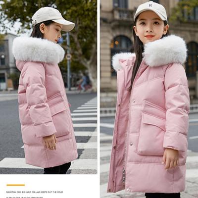 Children's Down Jacket Girls' New Medium Length Korean Style White Duck Down Fashionable Thickened Jacket