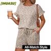 Costume casual de modă pentru femei, cu mânecă scurtă și gât rotund, pantaloni