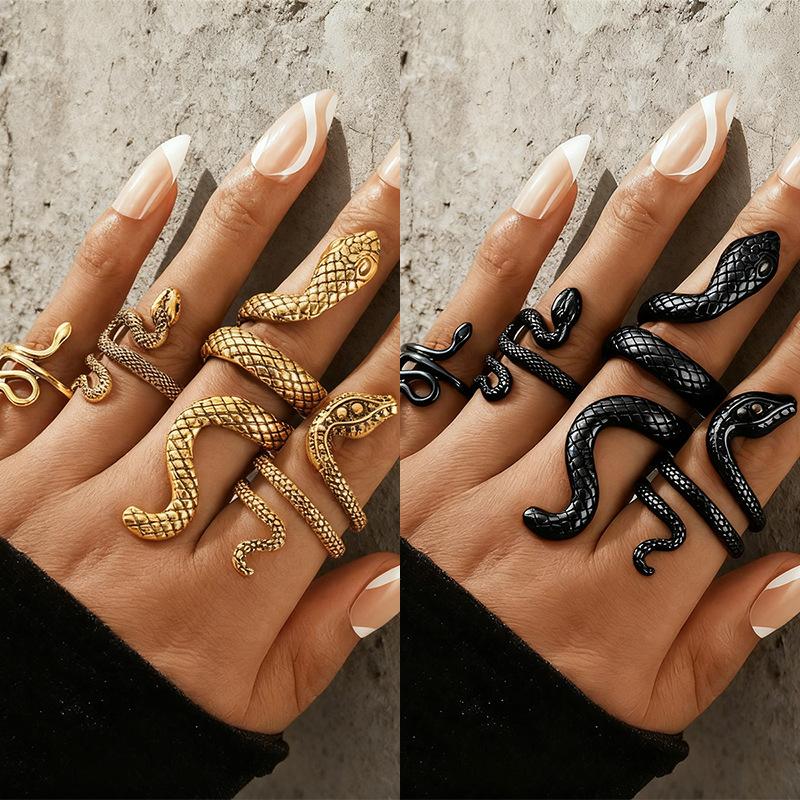 Fashion snake ring set, trend exaggerated personality creative animal ring, metal jewelry