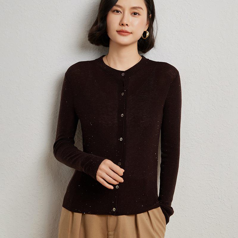 Women's Cashmere Wool Blend Beaded Cardigan - 2024 Autumn/Winter Collection