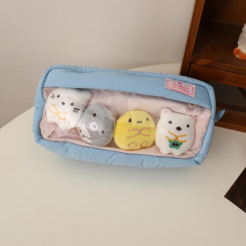Cute Sweet Large Capacity Padded Transparent Pencil Case With 4 Doll Student Stationery Pen Bag Girly Cosmetic Storage Bag Gifts