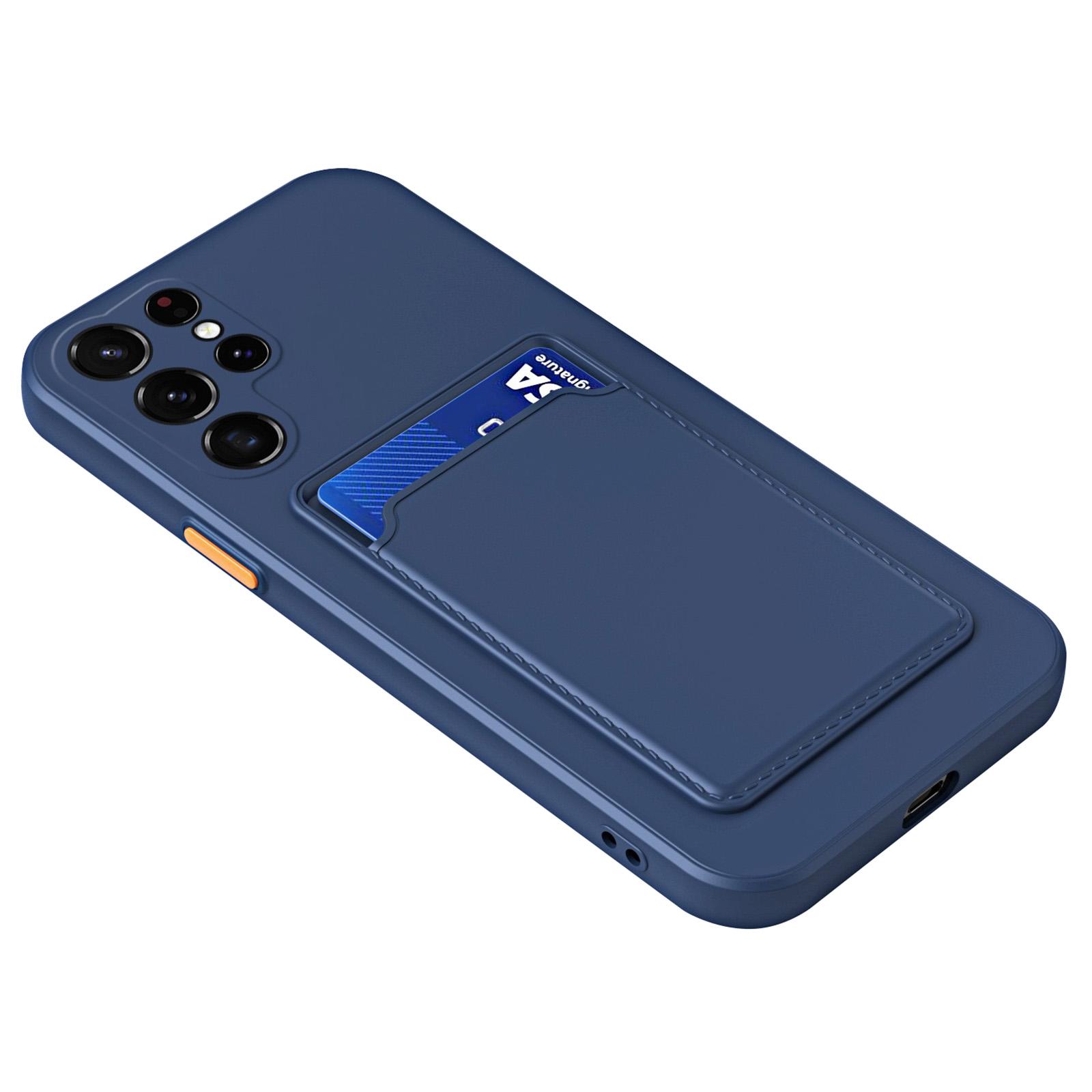 

For Samsung Galaxy S24 Ultra Case Soft TPU Phone Back Cover with Card Holder Dark Blue
