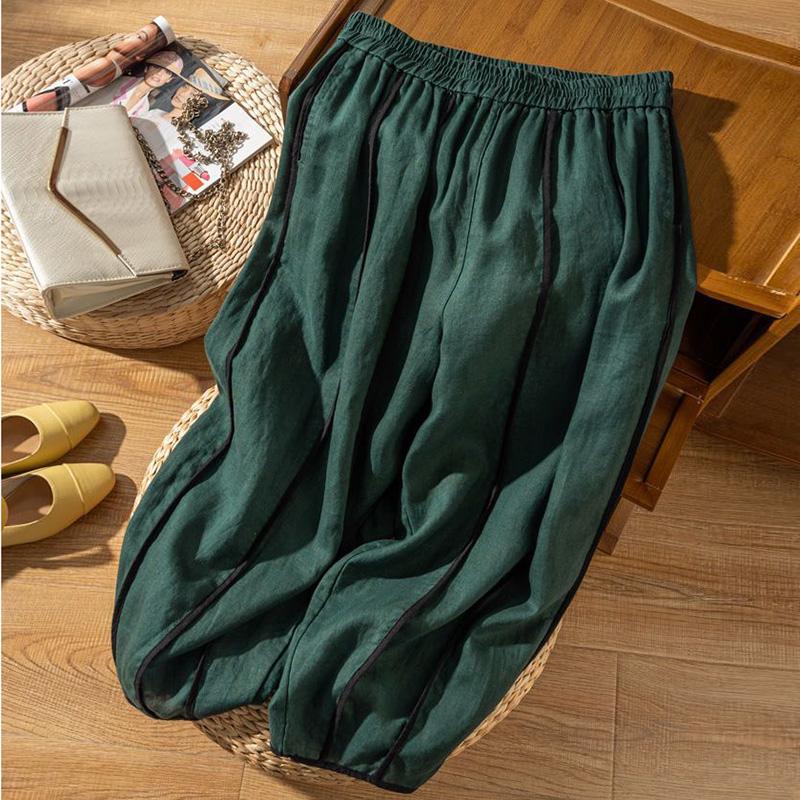 Bright Line Decoration Elastic High Waist Bloomers Loose Wide Leg Women's Pants Korean Fashion Ankle-Length Pants For Women 2024
