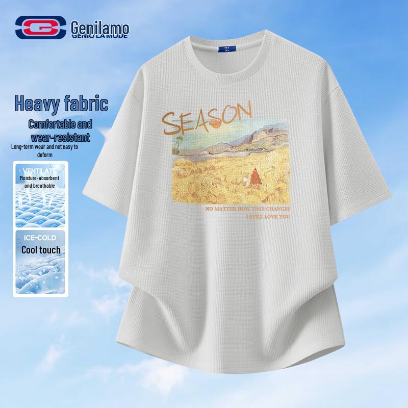 GENIOLAMODE Men s Waffle Print Short Sleeve T-Shirt M