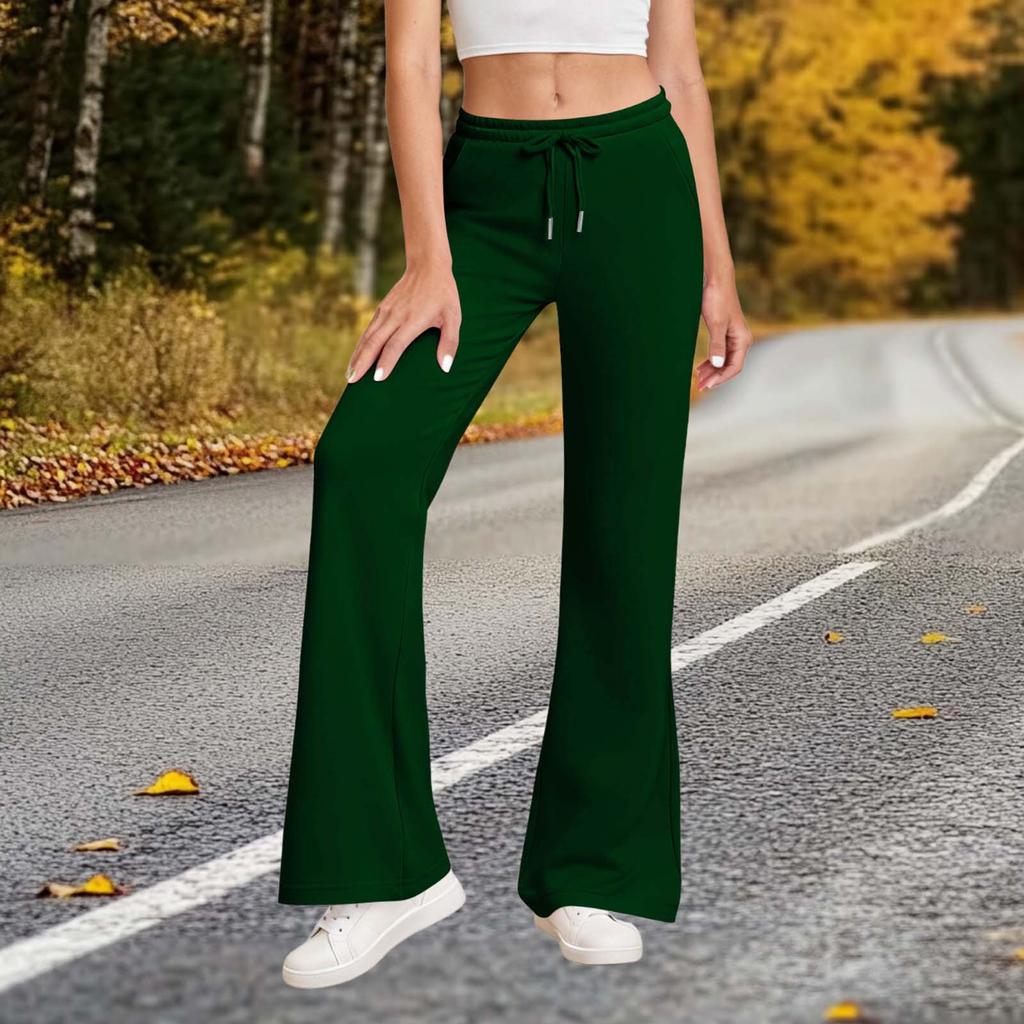 Damenmode Einfarbig Elastischer Bund Tasche Kordelzug Schlaghose